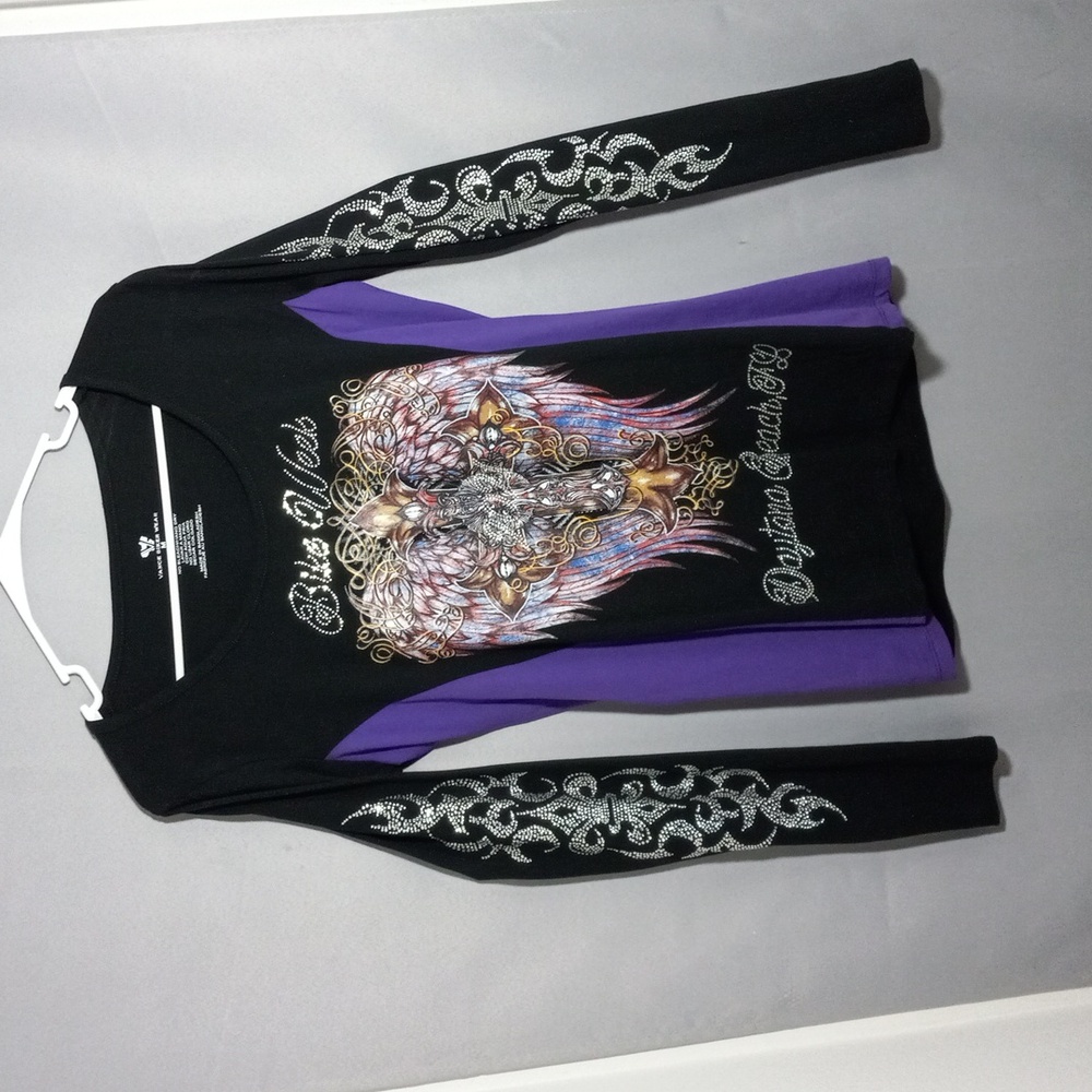 Black and Purple Vance Biker Wear. Bike Week Daytona Bea Graphic Long Sleeve Top
